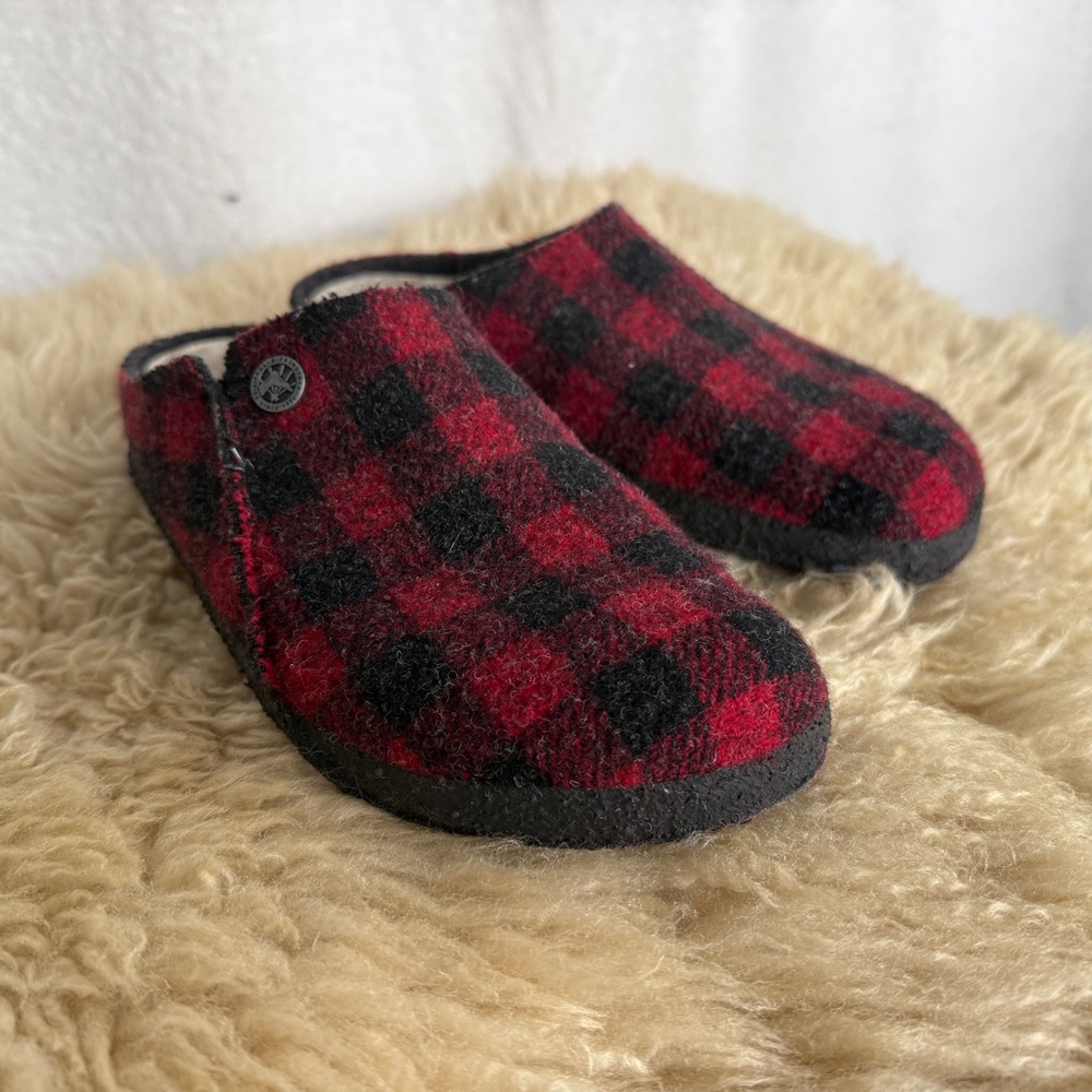 Birkenstock Zermatt Shearling Wool Felt Plaid Red